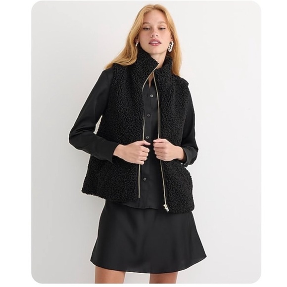 J Crew Mercantile Sherpa Vest Gold Zippers Fuzzy Cozy Warm XXS w MEASUREMENTS - Picture 3 of 13